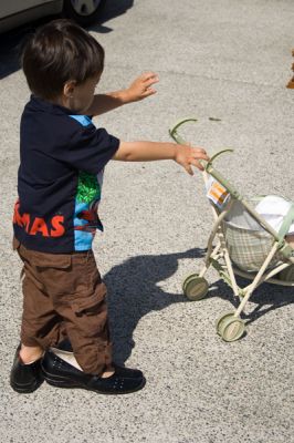 Strolling with baby in mommy's shoes